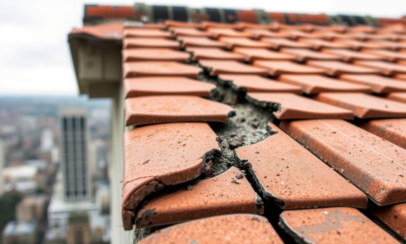 因伸縮縫處理不當而爆裂的頂樓磁磚