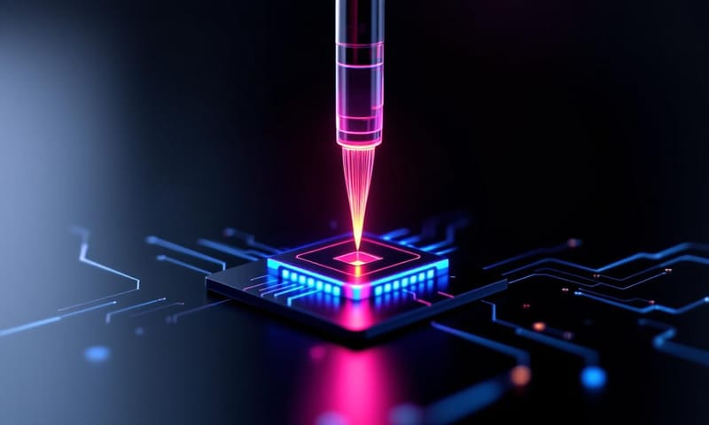 概念示意：光纖尖端與光子晶片的奈米級對準