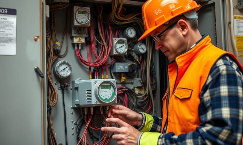 現場工程師正在安裝智慧電表到老舊的配電盤上
