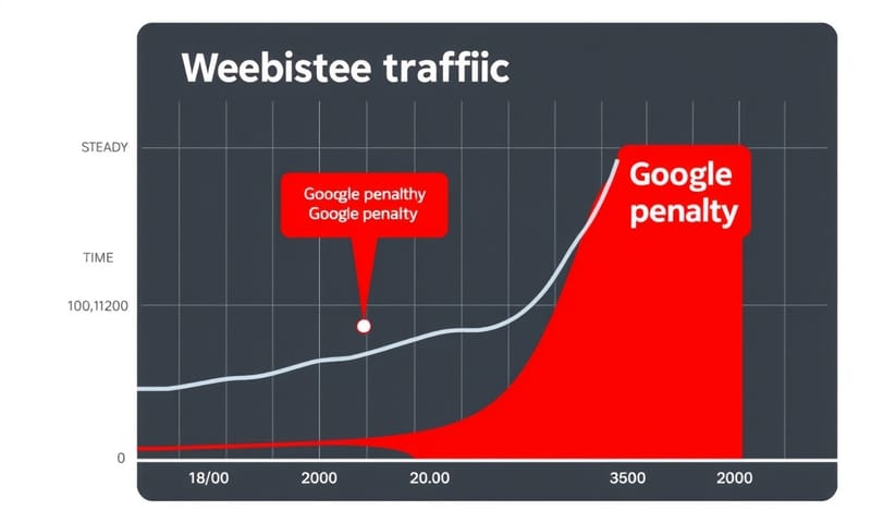 網站流量因黑帽 SEO 被懲罰而瞬間崩跌的示意圖