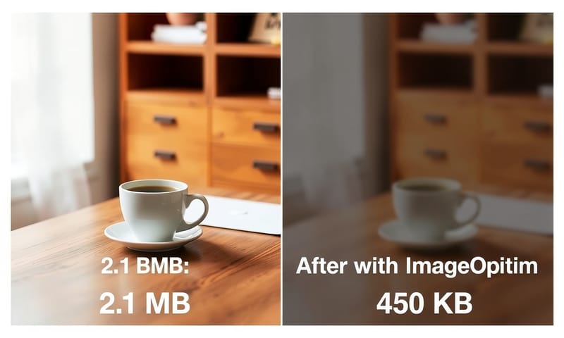 使用 ImageOptim 前後的檔案大小差異，畫質幾乎不變