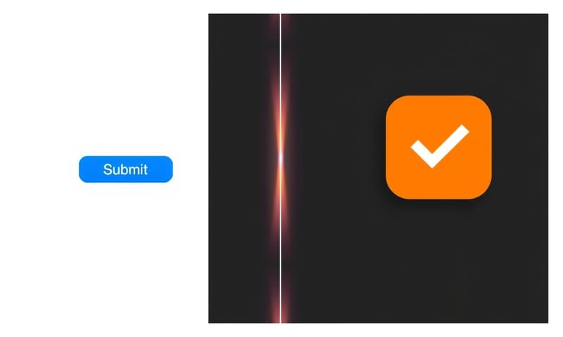 修改前後的 UI 對比，從普通按鈕到客製化按鈕的蛻變