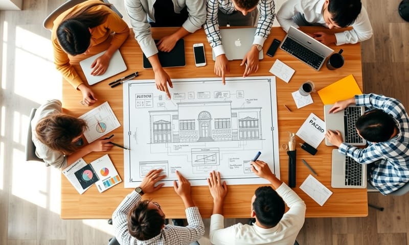 理想的專案流程：不同領域的專家從一開始就共同擘劃藍圖。