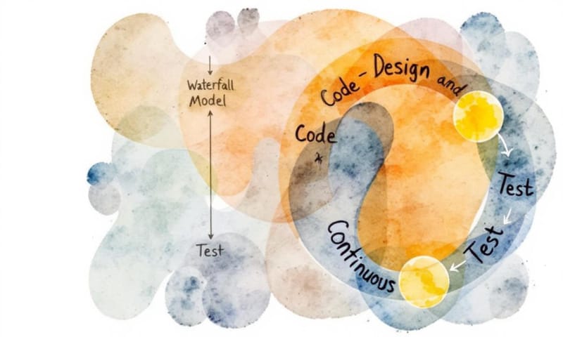 Shift-Left 概念示意：從瀑布式到持續整合的演變