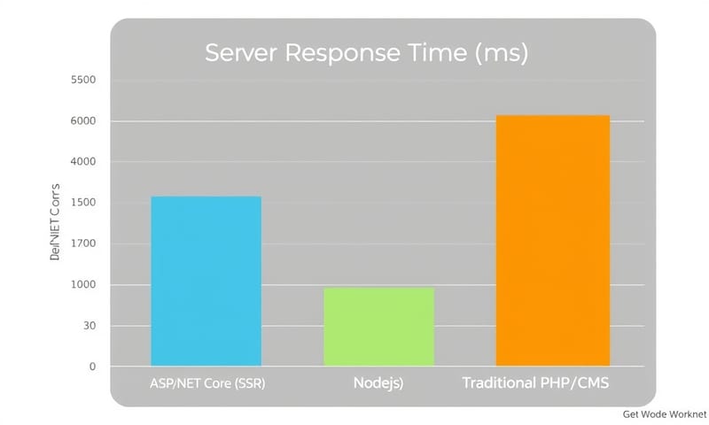 不同技術棧的伺服器回應時間比較圖