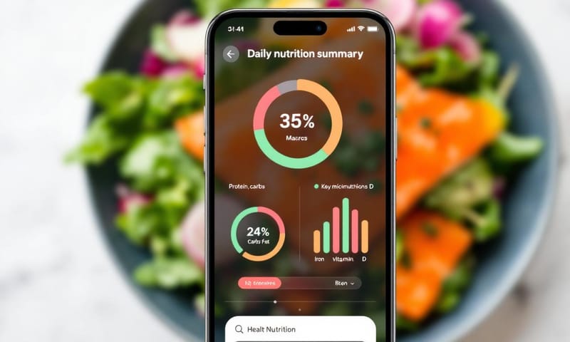一個 App 介面，視覺化你一整天的營養攝取，而不只是冷冰冰的數字。