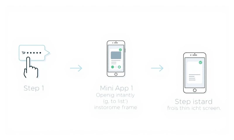 小程式的使用流程：點擊、使用、關閉，無需離開 App 或前往商店下載。