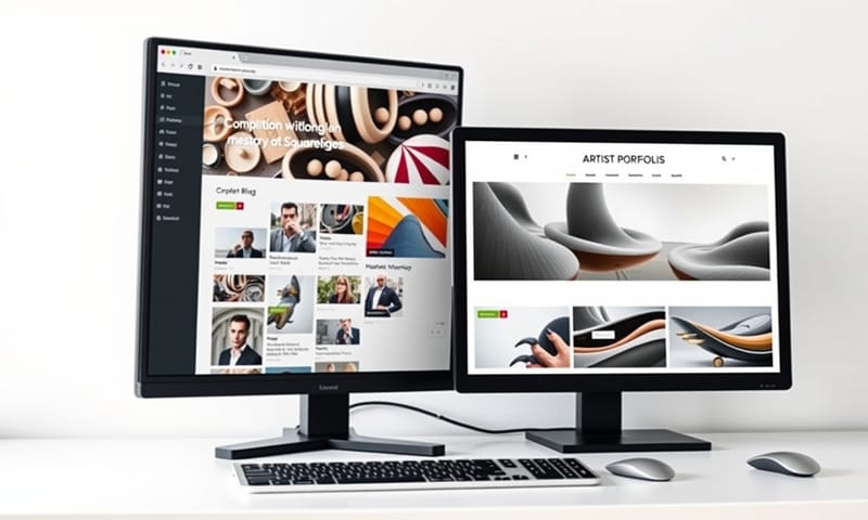 WordPress 的豐富功能與 Squarespace 的極簡美學，呈現在螢幕上的直觀對比。