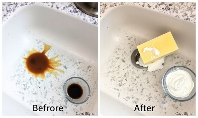 使用小蘇打糊對抗頑固污漬的前後對比