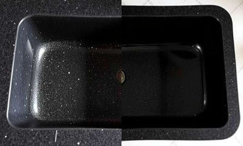 清潔保養前後的對比：左邊黯淡有水漬，右邊深邃有光澤