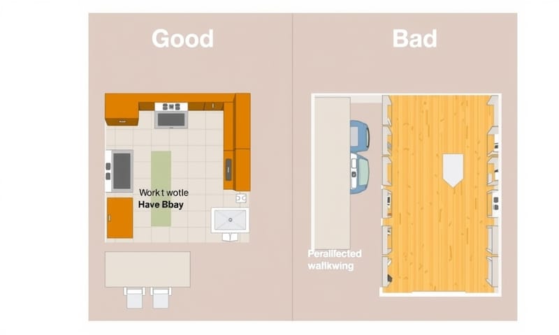 良好與不良廚房佈局的對比