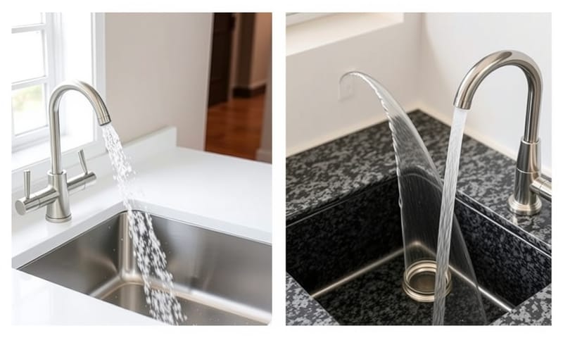 龍頭與水槽搭配不當（左）和搭配得宜（右）的效果對比