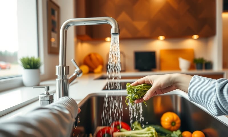 在廚房水槽實際使用伸縮龍頭